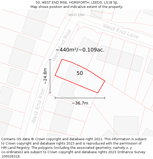 50, WEST END RISE, HORSFORTH, LEEDS, LS18 5JL: Plot and title map