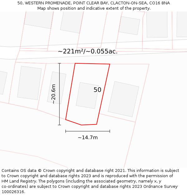 50, WESTERN PROMENADE, POINT CLEAR BAY, CLACTON-ON-SEA, CO16 8NA: Plot and title map