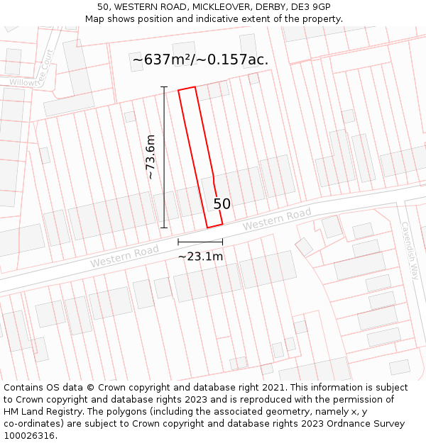 50, WESTERN ROAD, MICKLEOVER, DERBY, DE3 9GP: Plot and title map