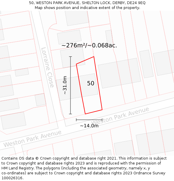 50, WESTON PARK AVENUE, SHELTON LOCK, DERBY, DE24 9EQ: Plot and title map