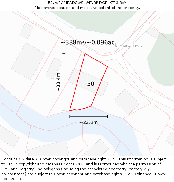 50, WEY MEADOWS, WEYBRIDGE, KT13 8XY: Plot and title map