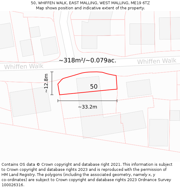 50, WHIFFEN WALK, EAST MALLING, WEST MALLING, ME19 6TZ: Plot and title map