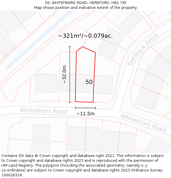 50, WHITEFRIARS ROAD, HEREFORD, HR2 7XF: Plot and title map