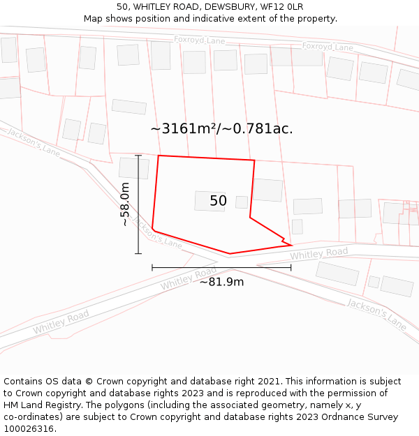 50, WHITLEY ROAD, DEWSBURY, WF12 0LR: Plot and title map