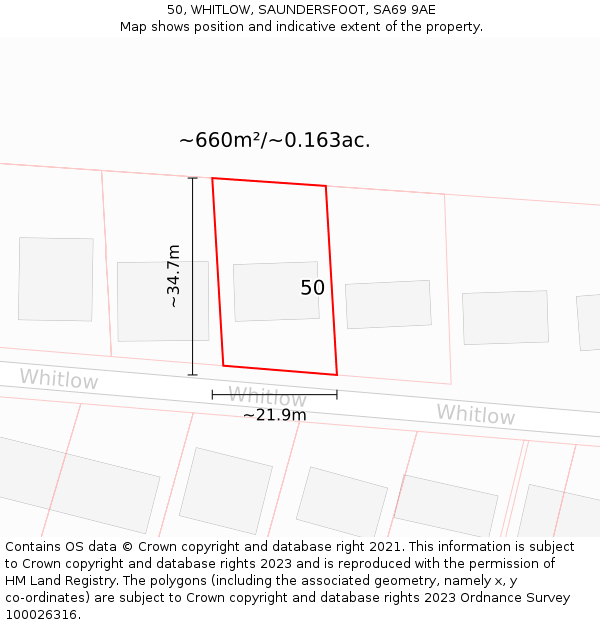 50, WHITLOW, SAUNDERSFOOT, SA69 9AE: Plot and title map