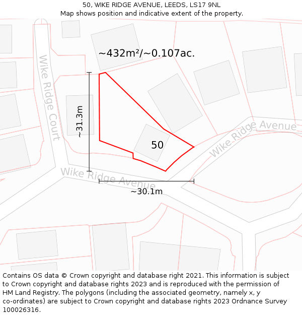 50, WIKE RIDGE AVENUE, LEEDS, LS17 9NL: Plot and title map