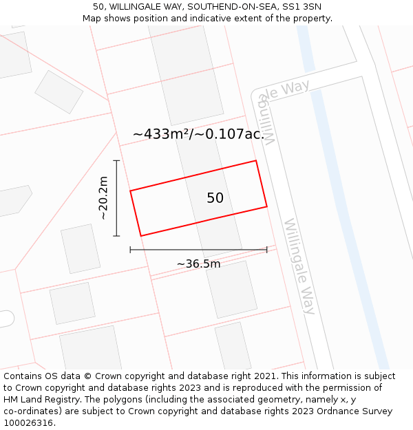 50, WILLINGALE WAY, SOUTHEND-ON-SEA, SS1 3SN: Plot and title map