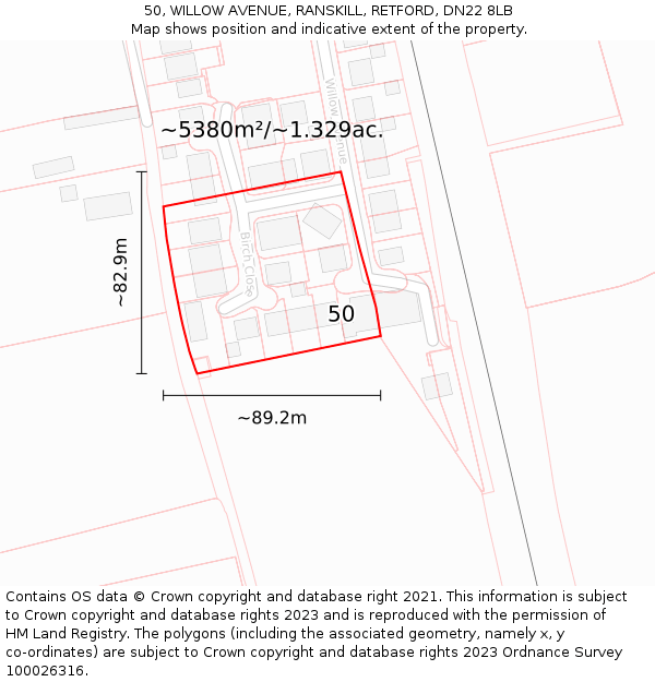 50, WILLOW AVENUE, RANSKILL, RETFORD, DN22 8LB: Plot and title map