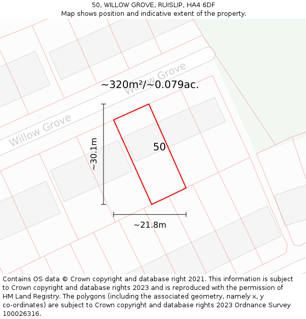 50, WILLOW GROVE, RUISLIP, HA4 6DF: Plot and title map