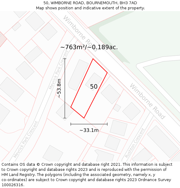 50, WIMBORNE ROAD, BOURNEMOUTH, BH3 7AD: Plot and title map