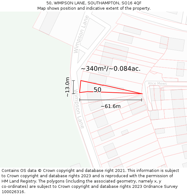 50, WIMPSON LANE, SOUTHAMPTON, SO16 4QF: Plot and title map