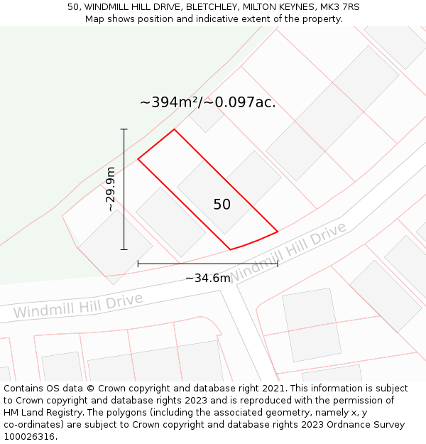50, WINDMILL HILL DRIVE, BLETCHLEY, MILTON KEYNES, MK3 7RS: Plot and title map