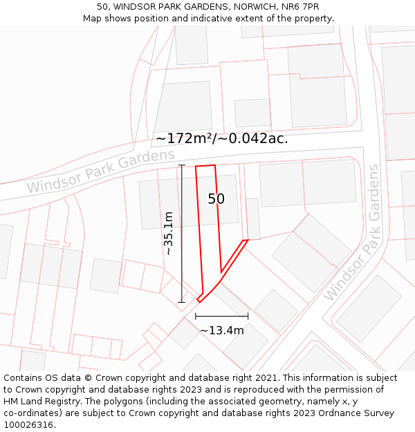 50, WINDSOR PARK GARDENS, NORWICH, NR6 7PR: Plot and title map