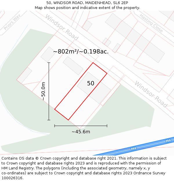 50, WINDSOR ROAD, MAIDENHEAD, SL6 2EP: Plot and title map