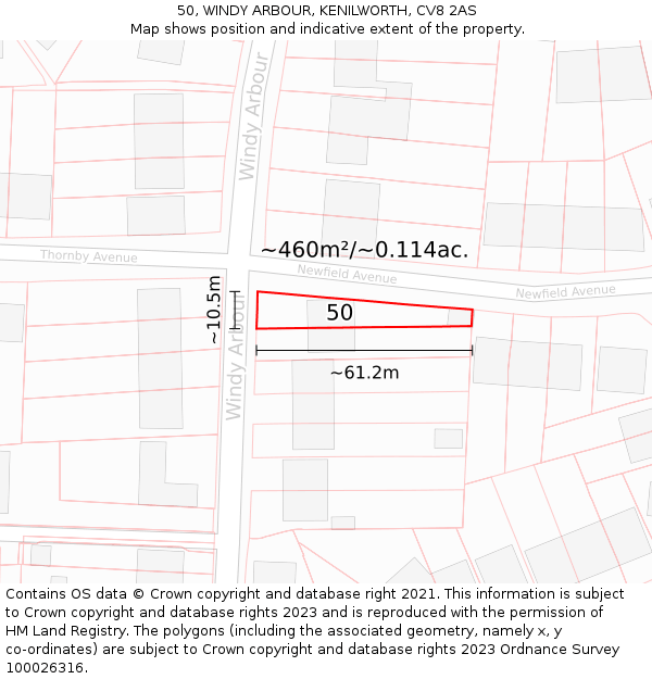 50, WINDY ARBOUR, KENILWORTH, CV8 2AS: Plot and title map