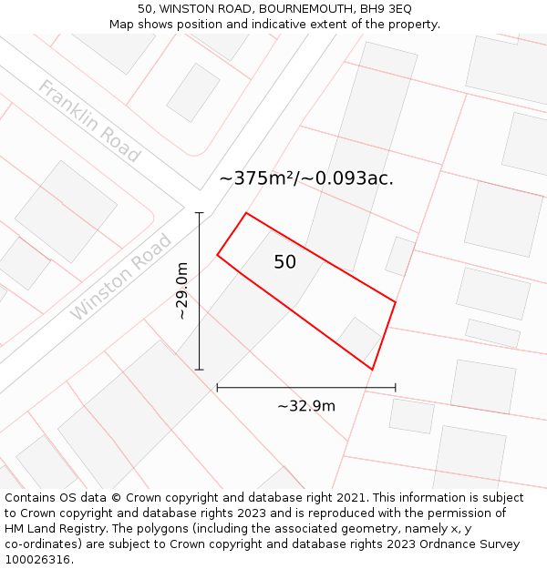 50, WINSTON ROAD, BOURNEMOUTH, BH9 3EQ: Plot and title map