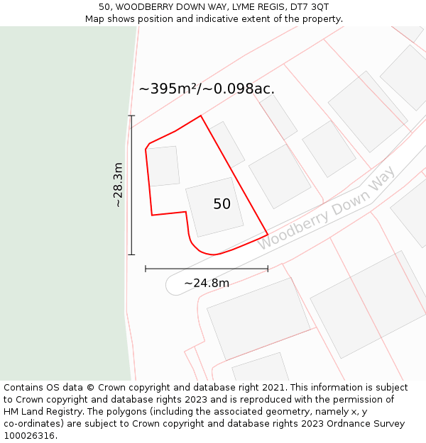 50, WOODBERRY DOWN WAY, LYME REGIS, DT7 3QT: Plot and title map