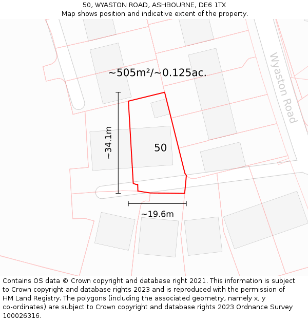 50, WYASTON ROAD, ASHBOURNE, DE6 1TX: Plot and title map