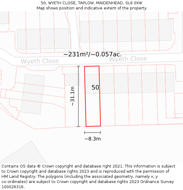 50, WYETH CLOSE, TAPLOW, MAIDENHEAD, SL6 0XW: Plot and title map