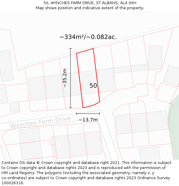 50, WYNCHES FARM DRIVE, ST ALBANS, AL4 0XH: Plot and title map