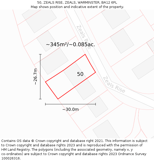50, ZEALS RISE, ZEALS, WARMINSTER, BA12 6PL: Plot and title map