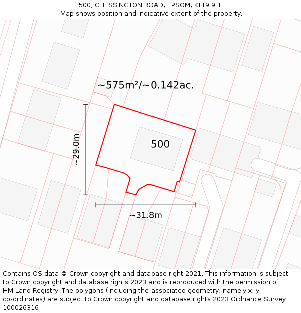 500, CHESSINGTON ROAD, EPSOM, KT19 9HF: Plot and title map