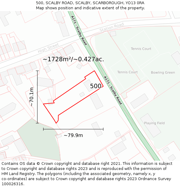500, SCALBY ROAD, SCALBY, SCARBOROUGH, YO13 0RA: Plot and title map