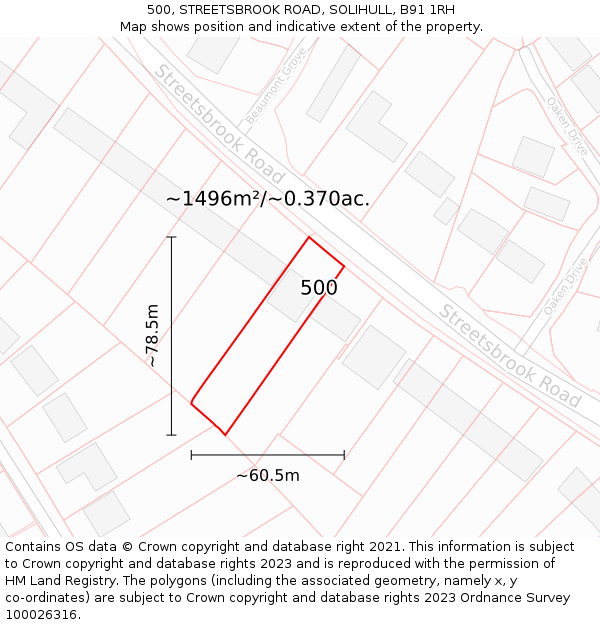 500, STREETSBROOK ROAD, SOLIHULL, B91 1RH: Plot and title map