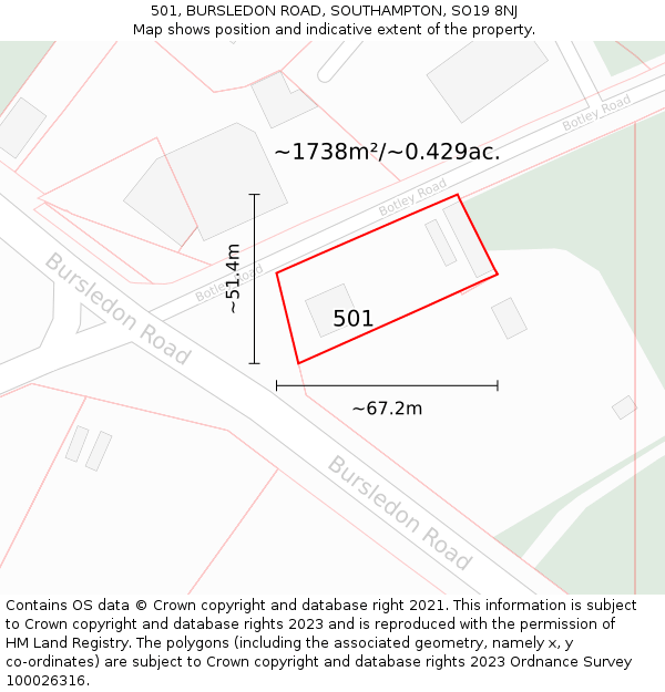 501, BURSLEDON ROAD, SOUTHAMPTON, SO19 8NJ: Plot and title map