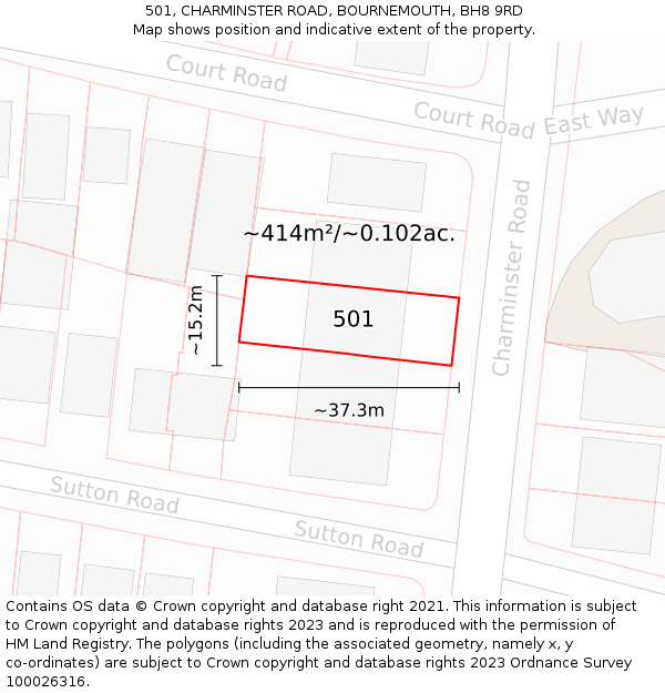 501, CHARMINSTER ROAD, BOURNEMOUTH, BH8 9RD: Plot and title map