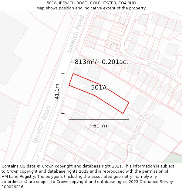501A, IPSWICH ROAD, COLCHESTER, CO4 9HD: Plot and title map