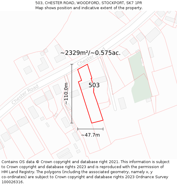 503, CHESTER ROAD, WOODFORD, STOCKPORT, SK7 1PR: Plot and title map