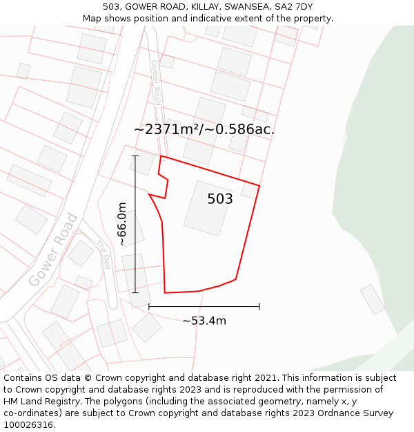 503, GOWER ROAD, KILLAY, SWANSEA, SA2 7DY: Plot and title map
