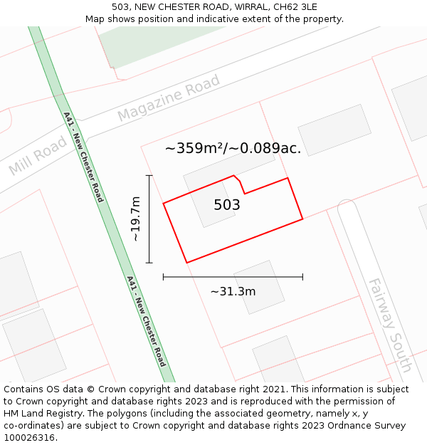 503, NEW CHESTER ROAD, WIRRAL, CH62 3LE: Plot and title map