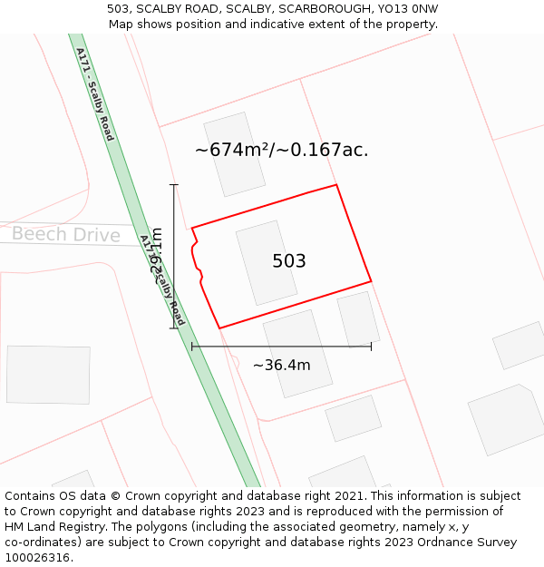 503, SCALBY ROAD, SCALBY, SCARBOROUGH, YO13 0NW: Plot and title map