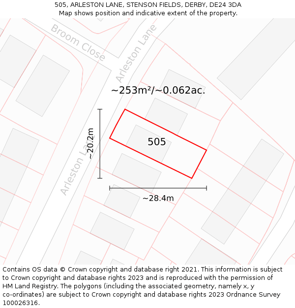 505, ARLESTON LANE, STENSON FIELDS, DERBY, DE24 3DA: Plot and title map