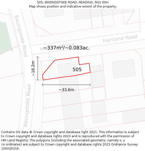 505, BASINGSTOKE ROAD, READING, RG2 0SH: Plot and title map