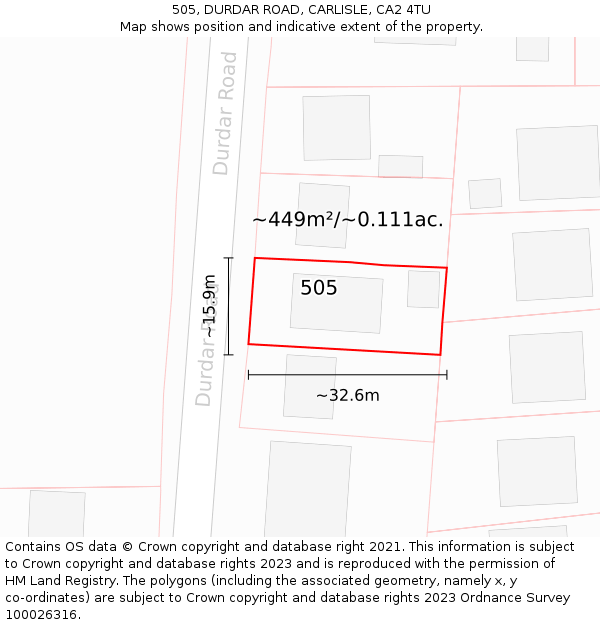 505, DURDAR ROAD, CARLISLE, CA2 4TU: Plot and title map