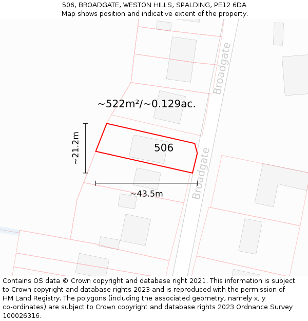 506, BROADGATE, WESTON HILLS, SPALDING, PE12 6DA: Plot and title map