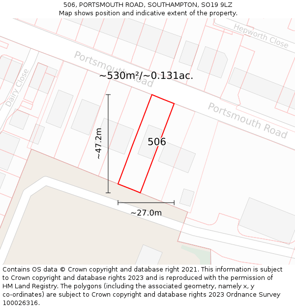 506, PORTSMOUTH ROAD, SOUTHAMPTON, SO19 9LZ: Plot and title map