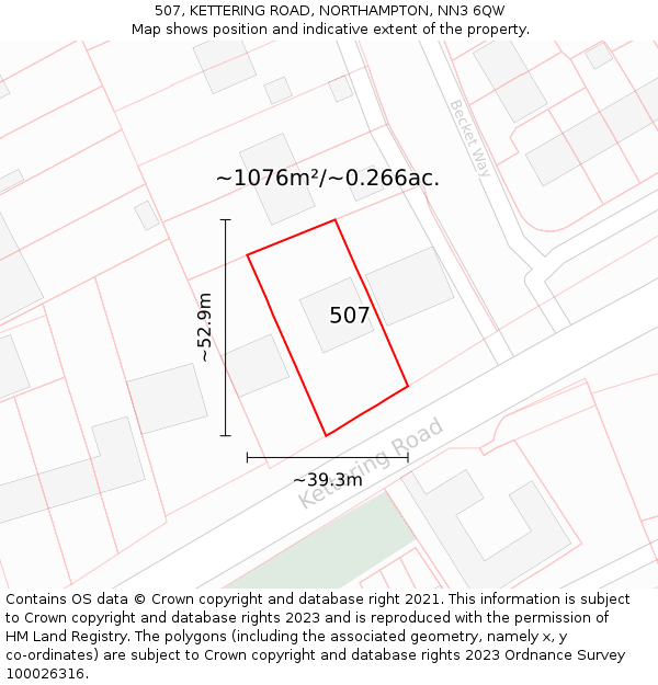 507, KETTERING ROAD, NORTHAMPTON, NN3 6QW: Plot and title map