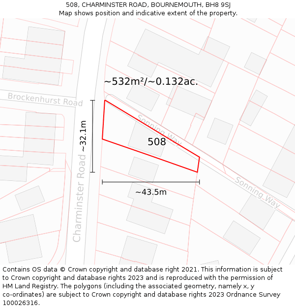 508, CHARMINSTER ROAD, BOURNEMOUTH, BH8 9SJ: Plot and title map