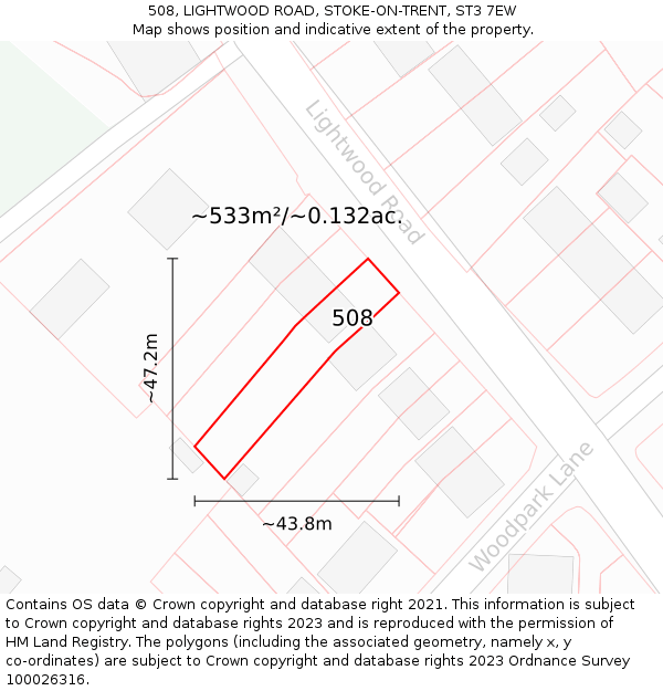 508, LIGHTWOOD ROAD, STOKE-ON-TRENT, ST3 7EW: Plot and title map