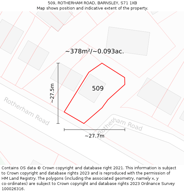 509, ROTHERHAM ROAD, BARNSLEY, S71 1XB: Plot and title map