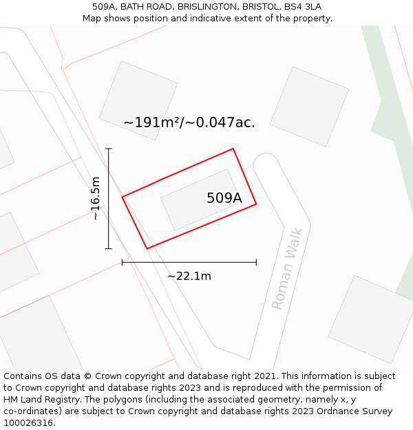 509A, BATH ROAD, BRISLINGTON, BRISTOL, BS4 3LA: Plot and title map