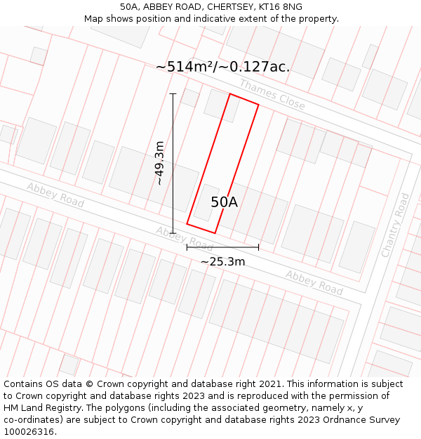 50A, ABBEY ROAD, CHERTSEY, KT16 8NG: Plot and title map