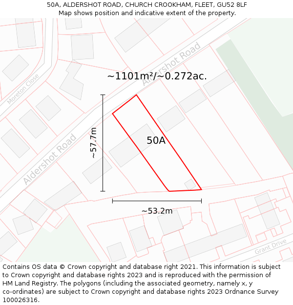50A, ALDERSHOT ROAD, CHURCH CROOKHAM, FLEET, GU52 8LF: Plot and title map