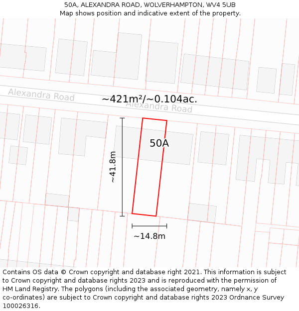 50A, ALEXANDRA ROAD, WOLVERHAMPTON, WV4 5UB: Plot and title map