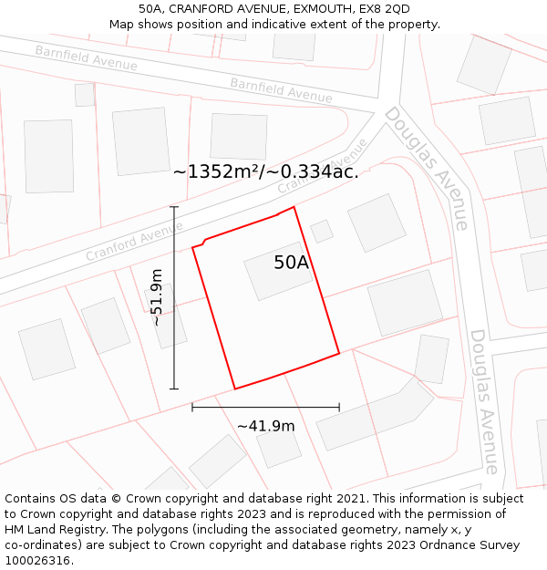 50A, CRANFORD AVENUE, EXMOUTH, EX8 2QD: Plot and title map
