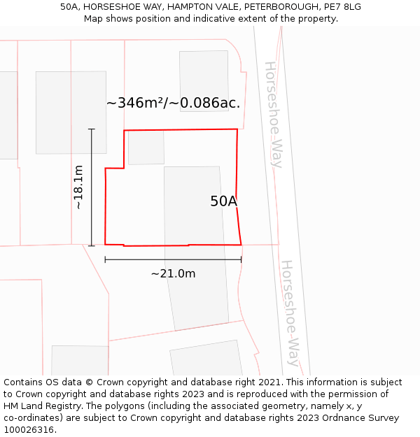 50A, HORSESHOE WAY, HAMPTON VALE, PETERBOROUGH, PE7 8LG: Plot and title map